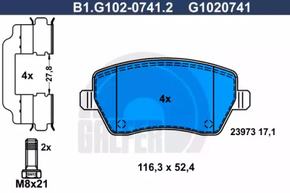 Комплект тормозных колодок GALFER B1.G102-0741.2