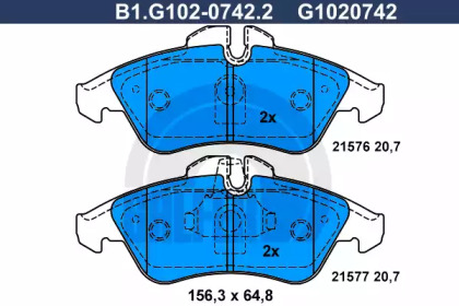 Комплект тормозных колодок GALFER B1.G102-0742.2