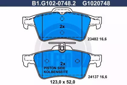 Комплект тормозных колодок GALFER B1.G102-0748.2