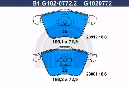 Комплект тормозных колодок GALFER B1.G102-0772.2