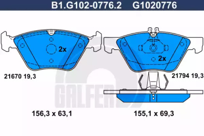 Комплект тормозных колодок GALFER B1.G102-0776.2