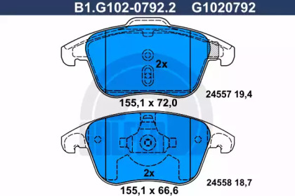 Комплект тормозных колодок GALFER B1.G102-0792.2