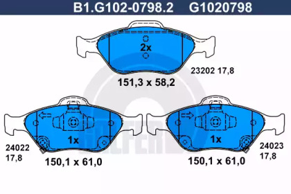 Комплект тормозных колодок GALFER B1.G102-0798.2