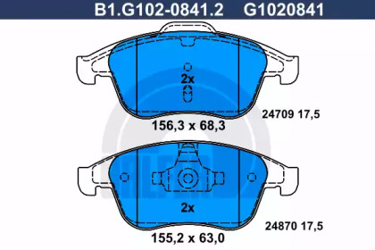 Комплект тормозных колодок GALFER B1.G102-0841.2