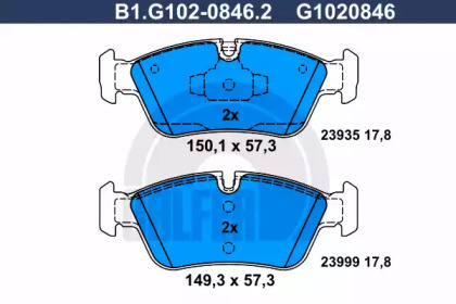 Комплект тормозных колодок GALFER B1.G102-0846.2