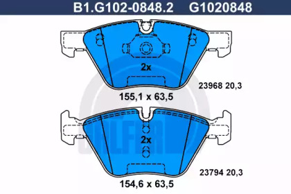 Комплект тормозных колодок GALFER B1.G102-0848.2