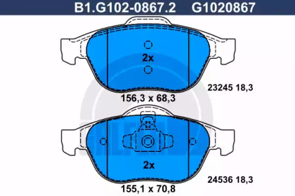 Комплект тормозных колодок GALFER B1.G102-0867.2