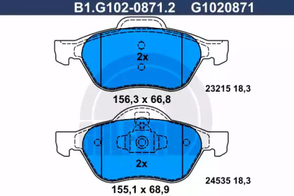 Комплект тормозных колодок GALFER B1.G102-0871.2