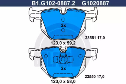 Комплект тормозных колодок GALFER B1.G102-0887.2