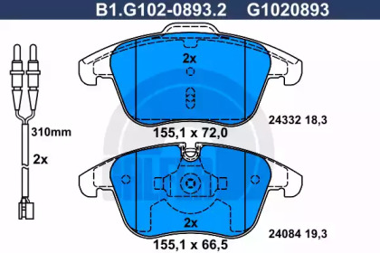 Комплект тормозных колодок GALFER B1.G102-0893.2