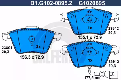 Комплект тормозных колодок GALFER B1.G102-0895.2