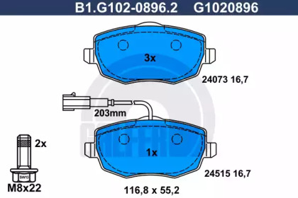 Комплект тормозных колодок GALFER B1.G102-0896.2