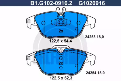 Комплект тормозных колодок GALFER B1.G102-0916.2