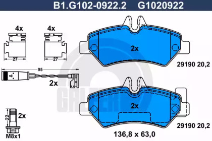 Комплект тормозных колодок GALFER B1.G102-0922.2