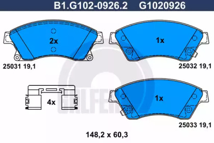 Комплект тормозных колодок GALFER B1.G102-0926.2