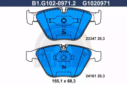 Комплект тормозных колодок GALFER B1.G102-0971.2