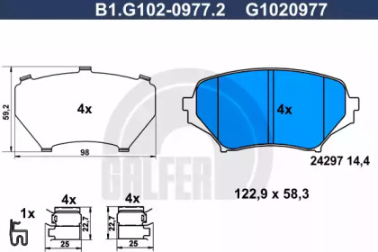 Комплект тормозных колодок GALFER B1.G102-0977.2