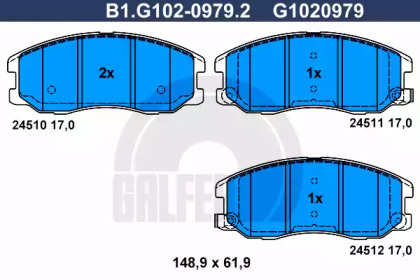 Комплект тормозных колодок GALFER B1.G102-0979.2