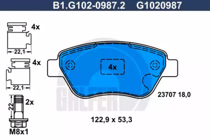 Комплект тормозных колодок GALFER B1.G102-0987.2