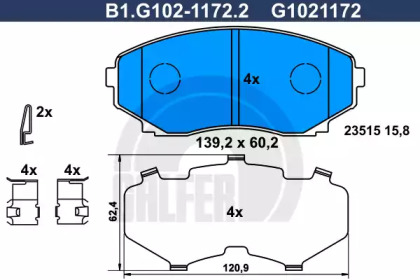 Комплект тормозных колодок GALFER B1.G102-1172.2