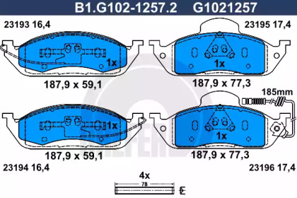 Комплект тормозных колодок GALFER B1.G102-1257.2