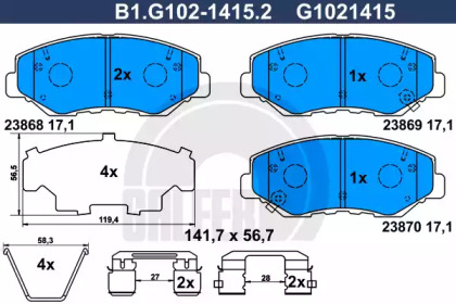 Комплект тормозных колодок GALFER B1.G102-1415.2