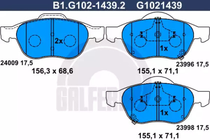 Комплект тормозных колодок GALFER B1.G102-1439.2