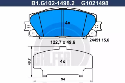 Комплект тормозных колодок GALFER B1.G102-1498.2