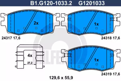 Комплект тормозных колодок, дисковый тормоз GALFER B1.G120-1033.2