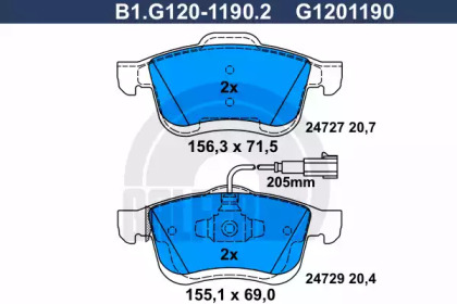 Комплект тормозных колодок GALFER B1.G120-1190.2