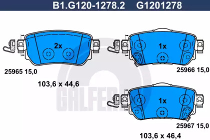 Комплект тормозных колодок, дисковый тормоз GALFER B1.G120-1278.2