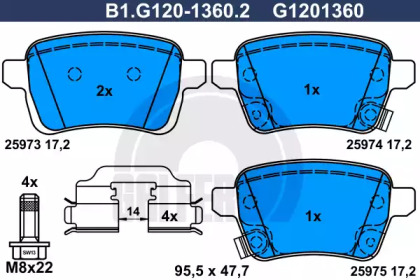 Комплект тормозных колодок GALFER B1.G120-1360.2