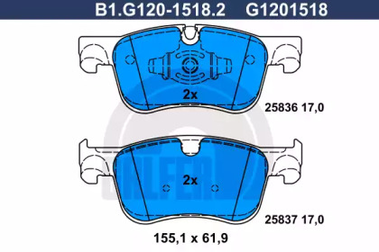 Комплект тормозных колодок GALFER B1.G120-1518.2