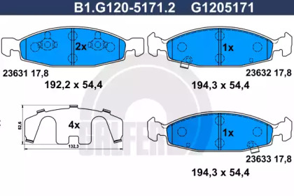 Комплект тормозных колодок GALFER B1.G120-5171.2