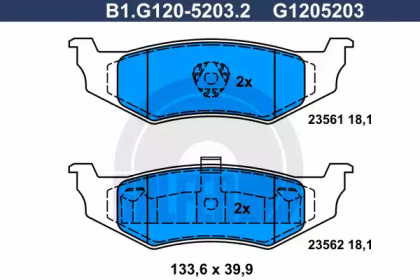 Комплект тормозных колодок GALFER B1.G120-5203.2