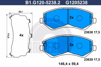 Комплект тормозных колодок GALFER B1.G120-5238.2