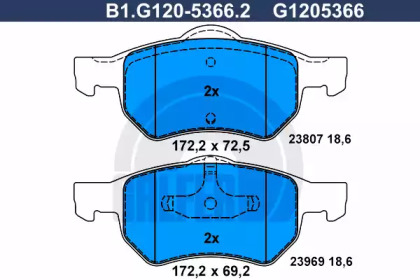 Комплект тормозных колодок GALFER B1.G120-5366.2