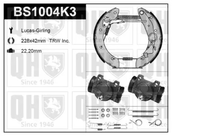 Комплект тормозов, барабанный тормозной механизм QUINTON HAZELL BS1004K3