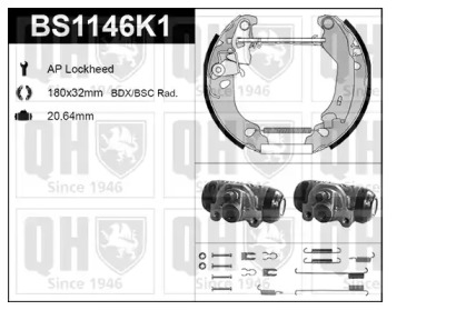 Комплект тормозов, барабанный тормозной механизм QUINTON HAZELL BS1146K1