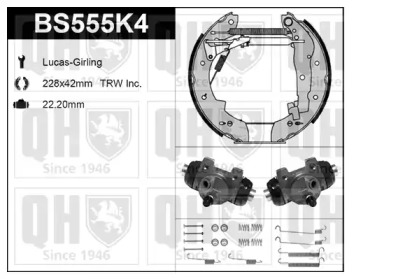 Комплект тормозов, барабанный тормозной механизм QUINTON HAZELL BS555K4