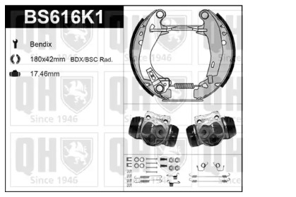 Комплект тормозов, барабанный тормозной механизм QUINTON HAZELL BS616K1