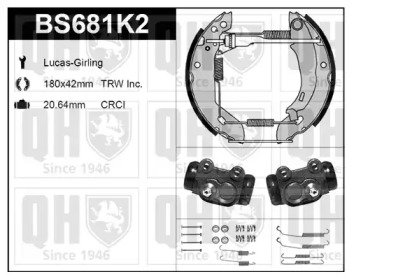 Комплект тормозов, барабанный тормозной механизм QUINTON HAZELL BS681K2