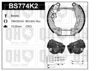 Комплект тормозов, барабанный тормозной механизм QUINTON HAZELL BS774K2