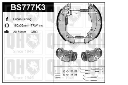 Комплект тормозов, барабанный тормозной механизм QUINTON HAZELL BS777K3