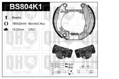 Комплект тормозов, барабанный тормозной механизм QUINTON HAZELL BS804K1