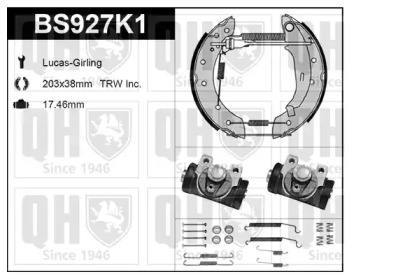 Комплект тормозов, барабанный тормозной механизм QUINTON HAZELL BS927K1