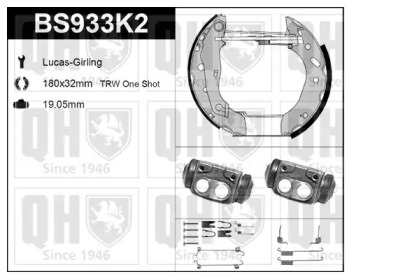 Комплект тормозов, барабанный тормозной механизм QUINTON HAZELL BS933K2