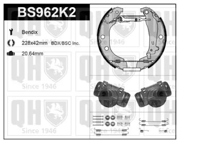 Комплект тормозов, барабанный тормозной механизм QUINTON HAZELL BS962K2