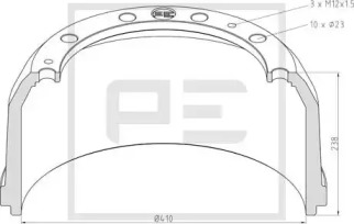 Тормозный барабан PE Automotive 016.527-00A