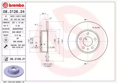 Тормозной диск BREMBO 08.3126.21